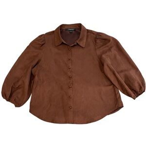 Marc New York Women’s Large Brown Button Down Blouse Puff Sleeves
